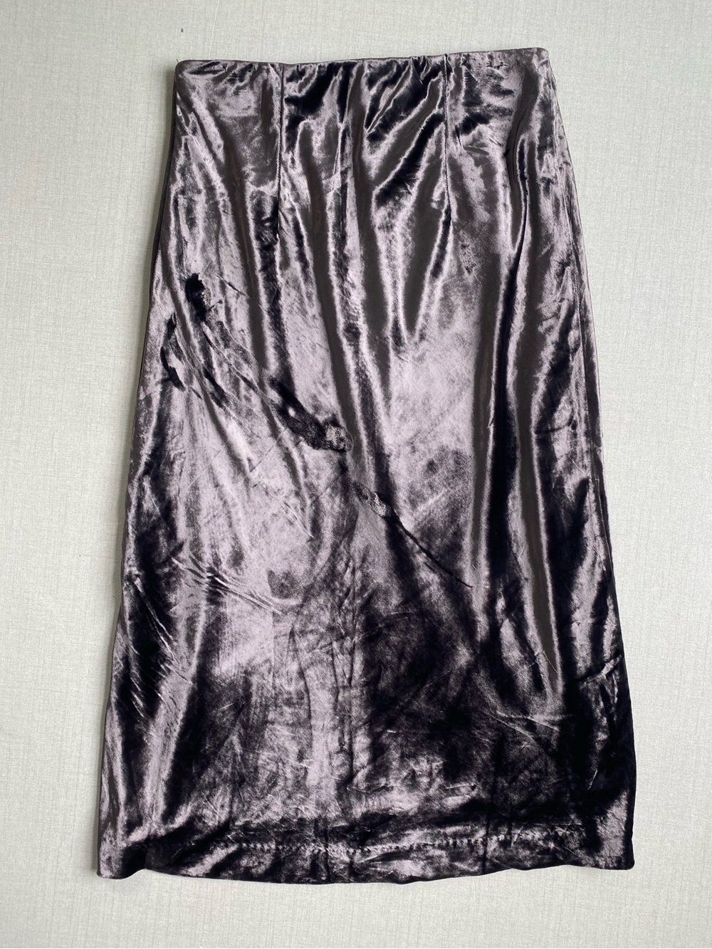 Ann Taylor Velvet Midi Skirt Size XS Grey Silver Liquid Metallic Slip PullOn - Picture 8 of 9